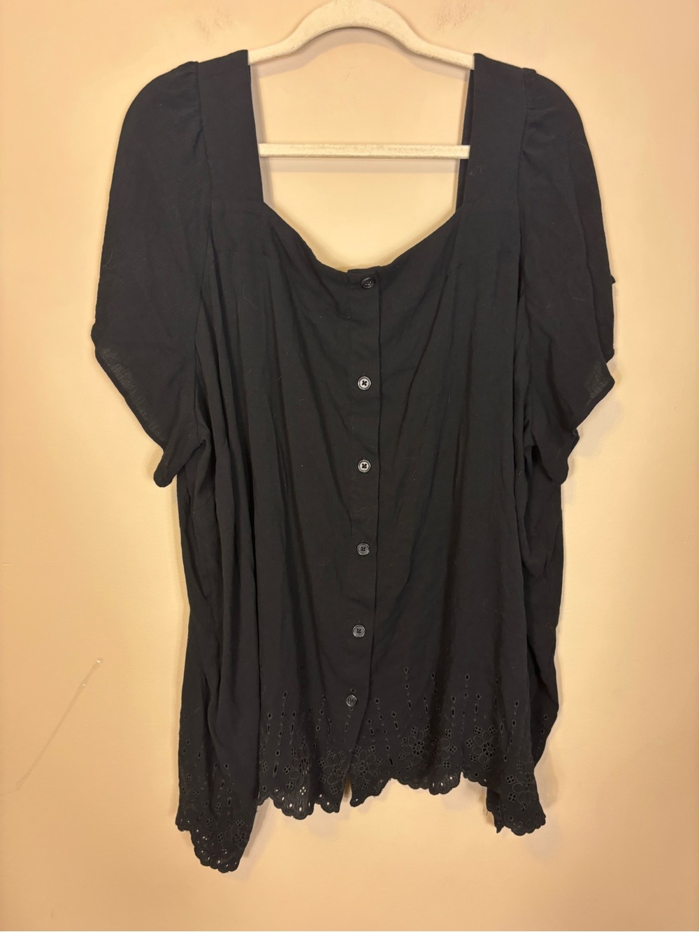 torrid Black Button-Front Square Neck Top with Eyelet Hem